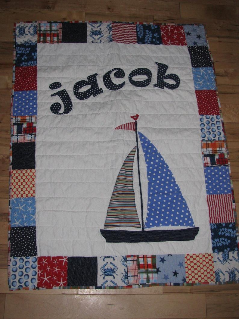 Nautical theme quilt with sailboat and