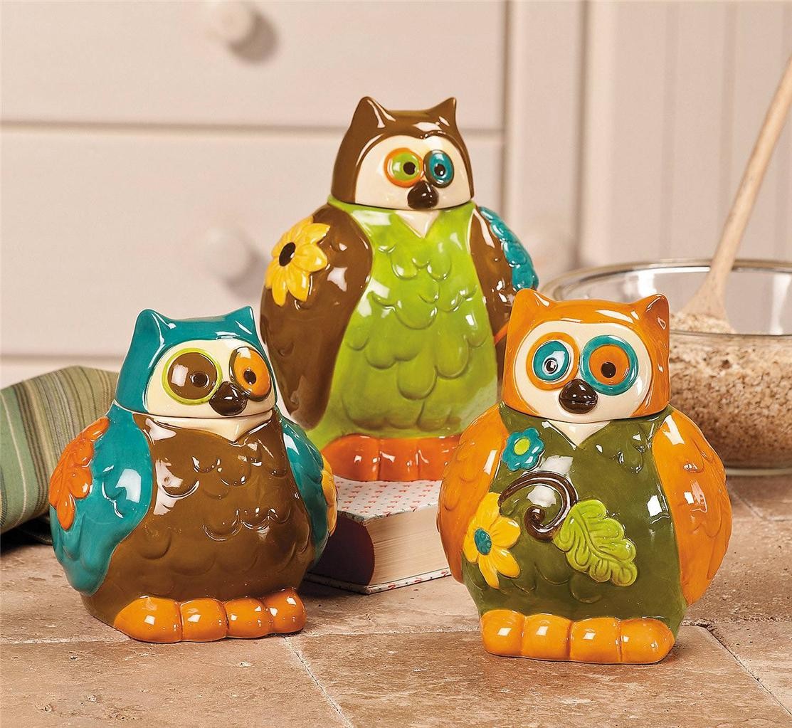 Owl Canisters Jars - Kitchen Decor - Set of 3