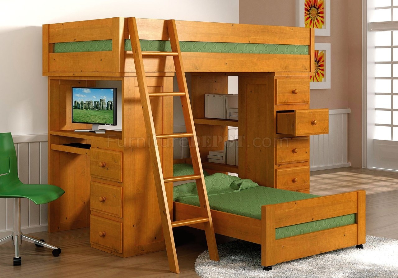 solid wood loft bed with desk