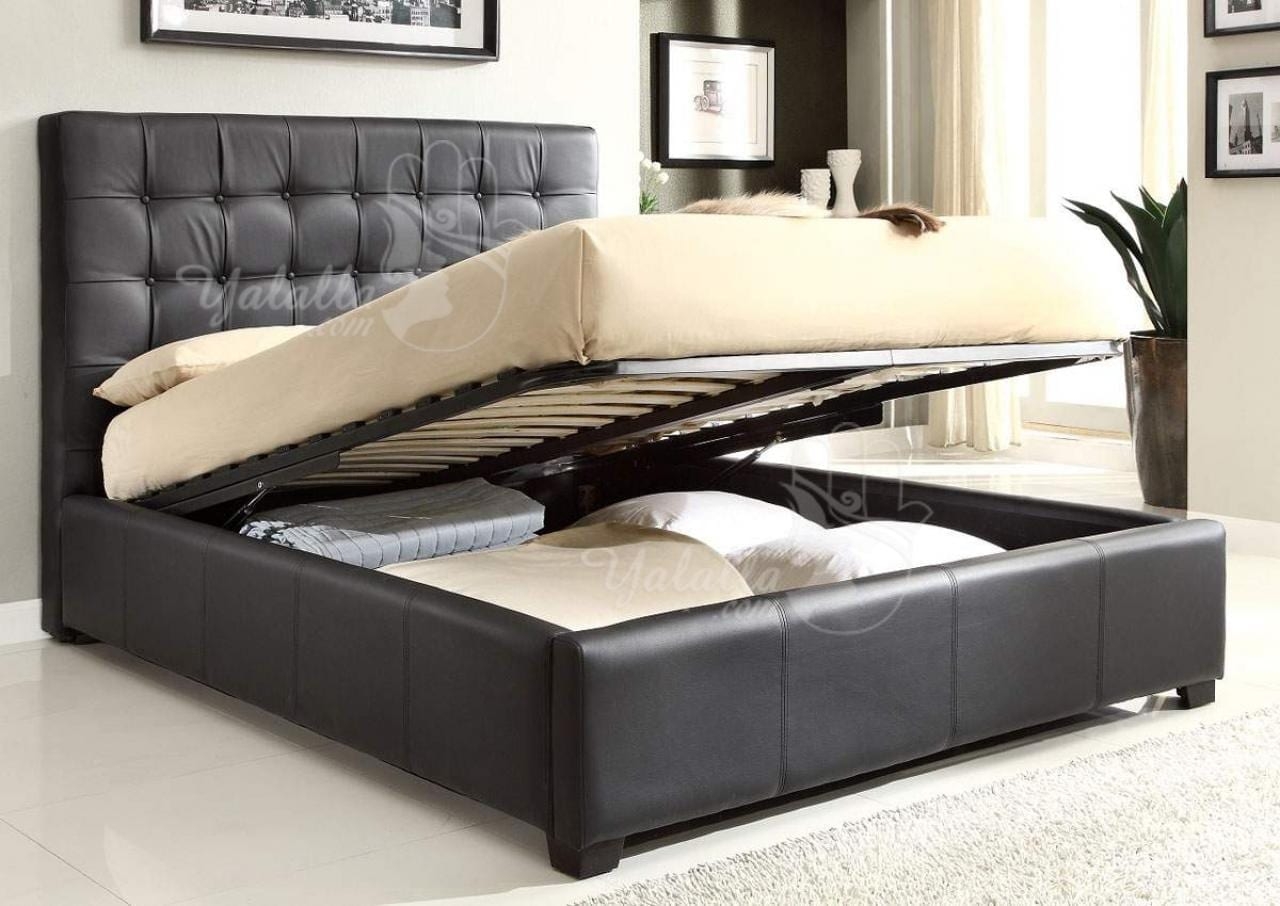 Single leather bed with drawers