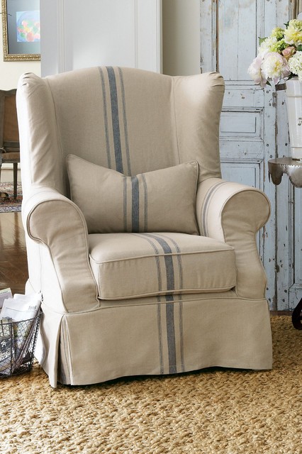 Slipcovered wingback chair