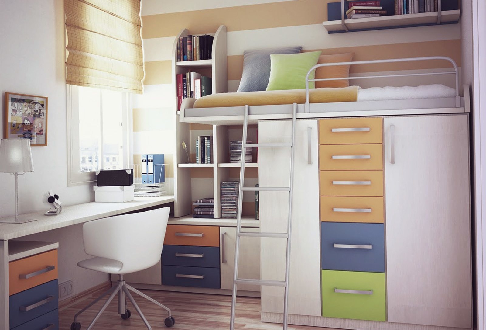 cabin bed with wardrobe and desk