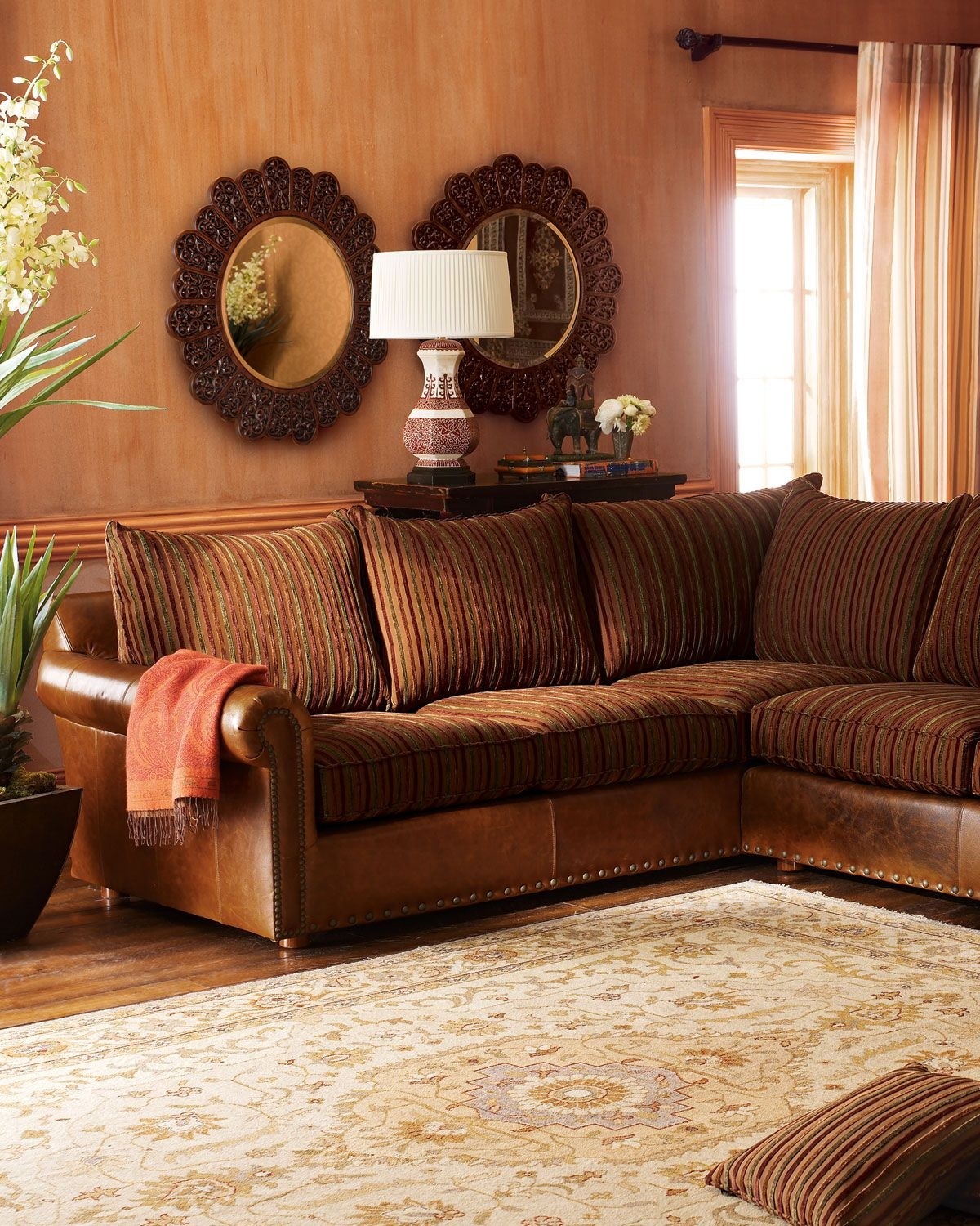 Striped sectional sofa by old hickory tannery at horchow shown