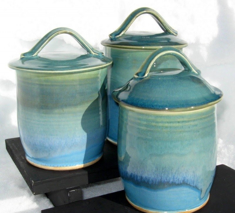 Three canister set in shades of