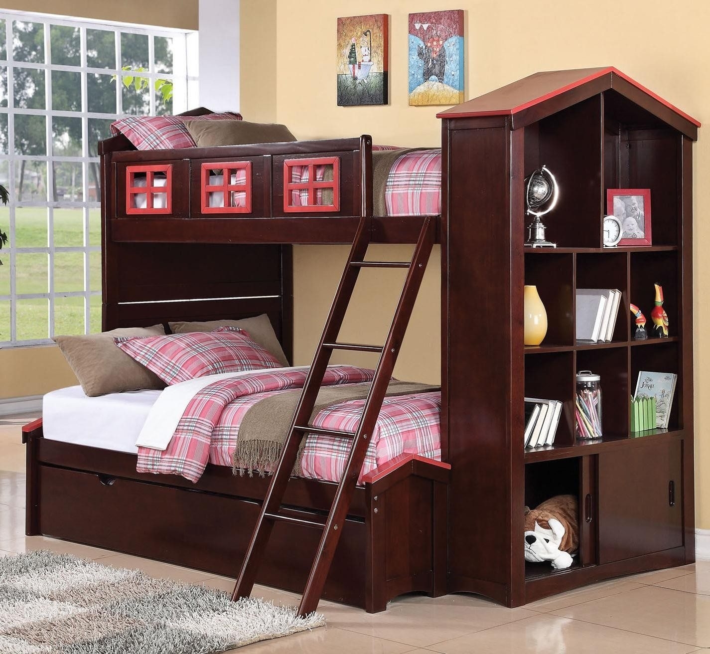 Trundle bed with bookcase headboard 16