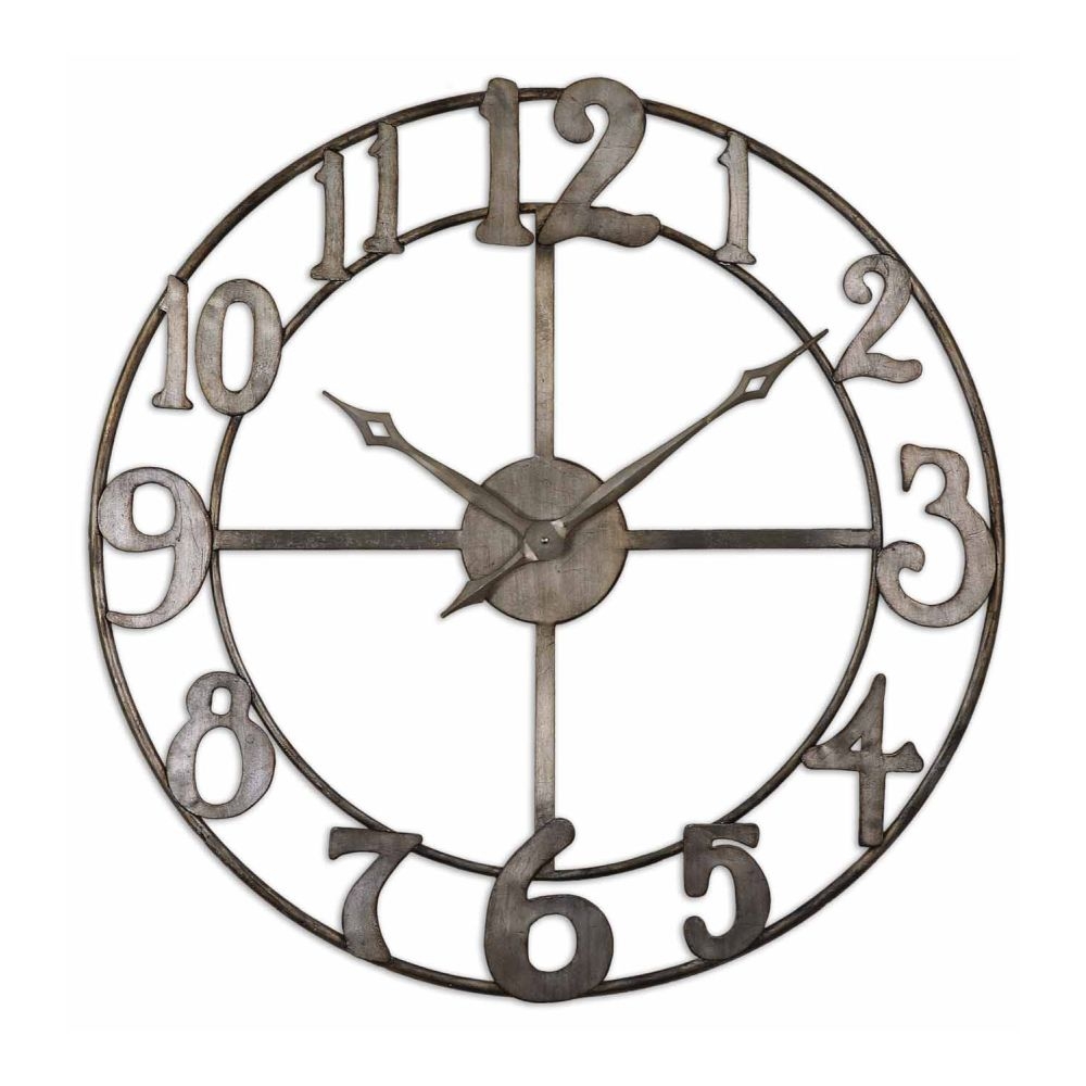 Uttermost delevan clock in antiqued silver leaf