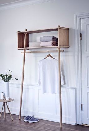 wooden shelf with hanging rod ideas