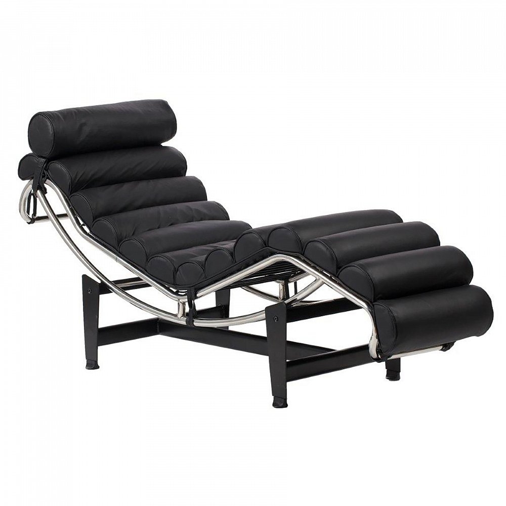 Adjustable Black Leather Chaise Lounge
