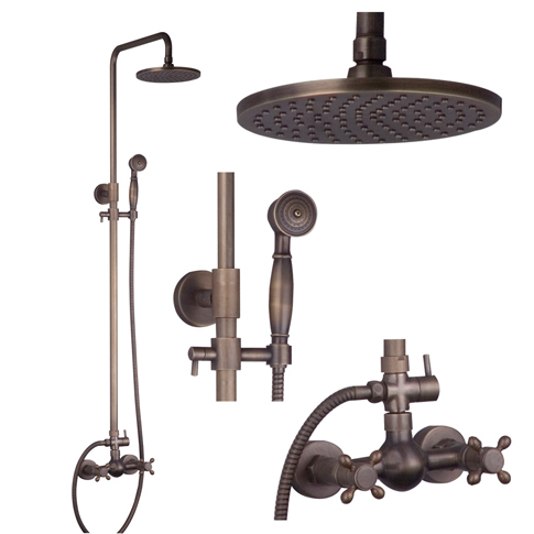 Antique brass rainfall shower faucet set contemporary showers charlotte