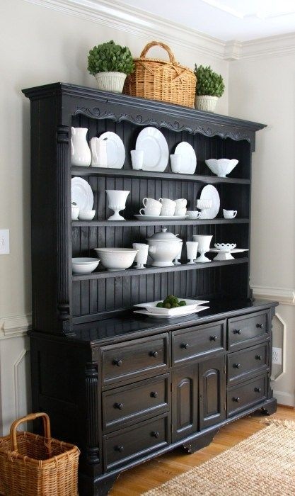 Black hutch buffet with wood top