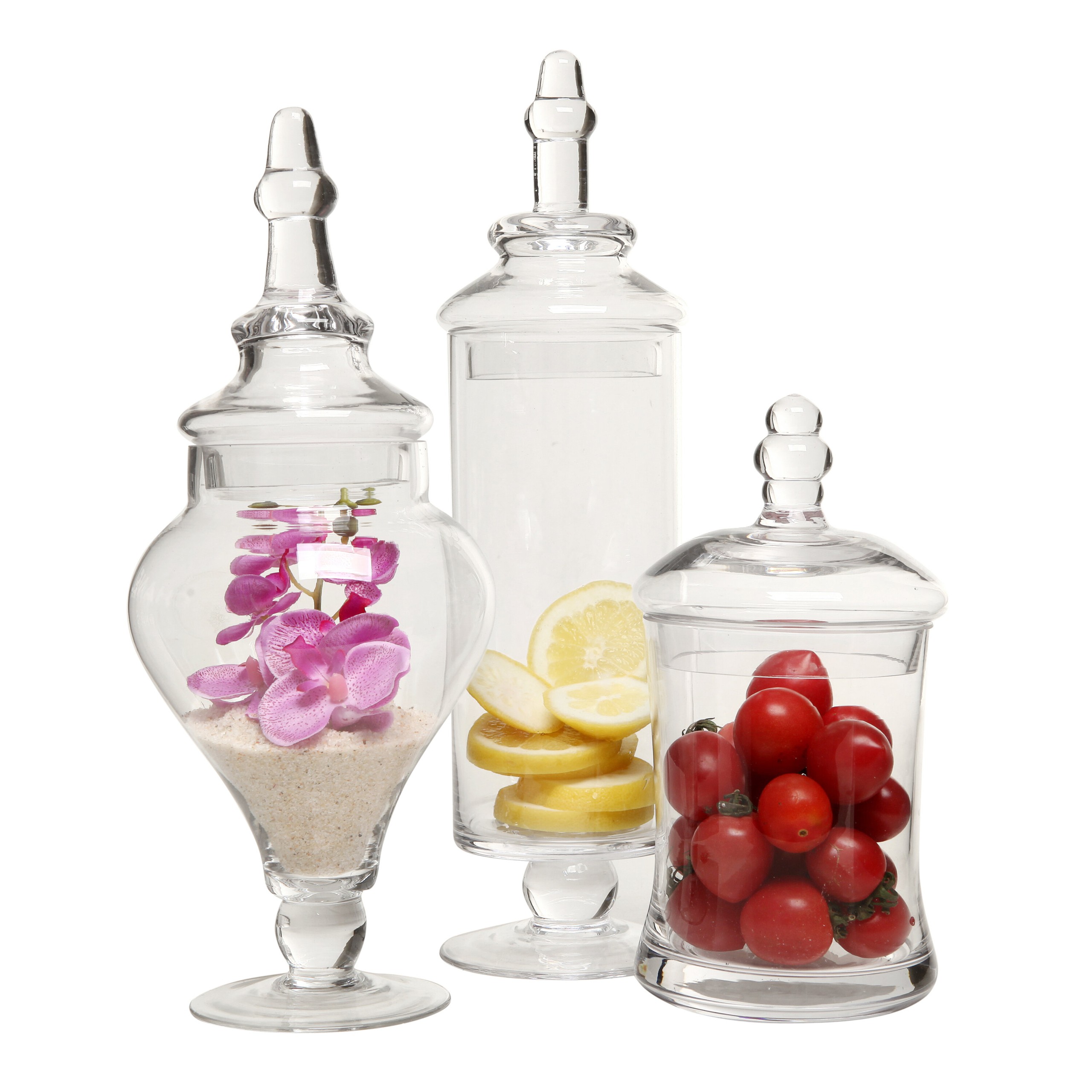 Designer Clear Glass Apothecary Jars (3 Piece Set) Decorative Weddings Candy Buffet - MyGift®