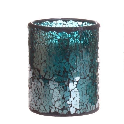DFL 3*4 Inch Blue crack patten Mosaic Glass with Flameless Led Candle with Timer,work with 2 AA battery