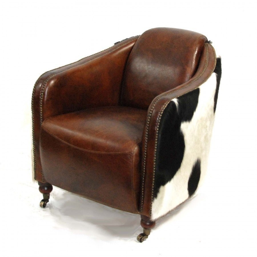 Distressed brown cigar rocket chair w cowhide sides 2 649