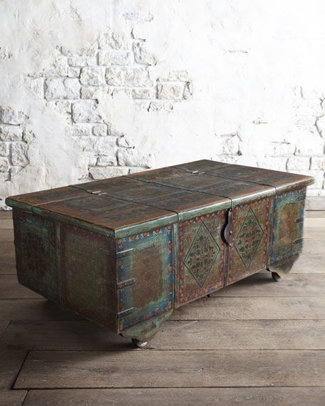 Distressed turquoise coffee table