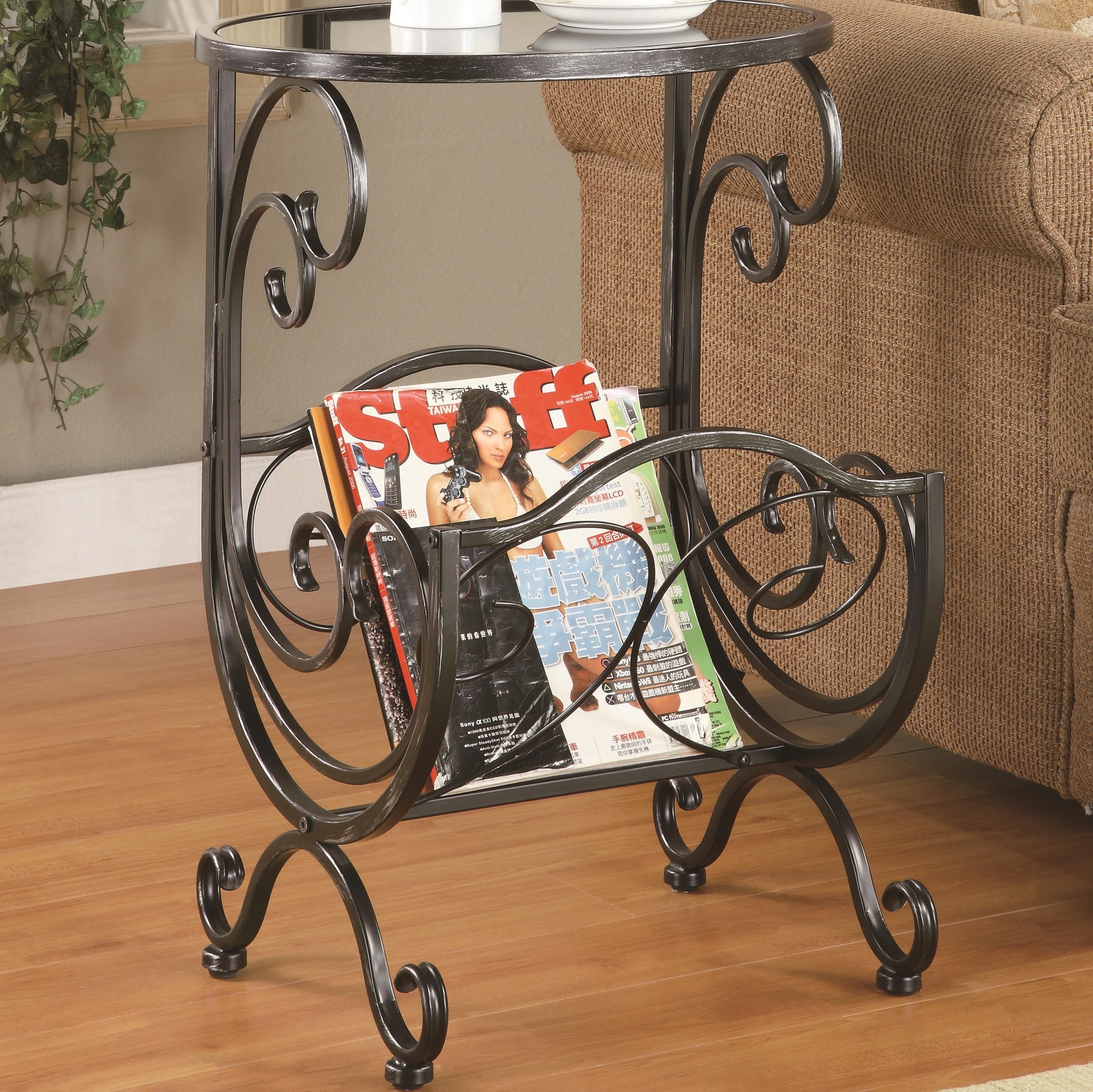 side table with lamp and magazine rack