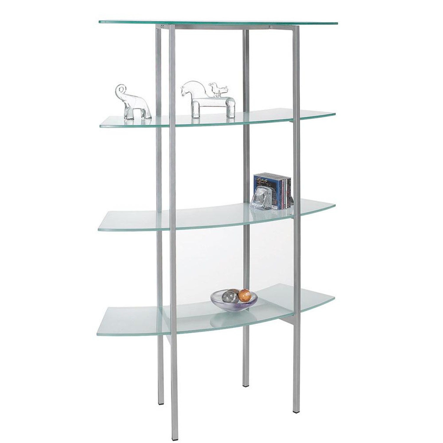 Free standing glass deals shelves