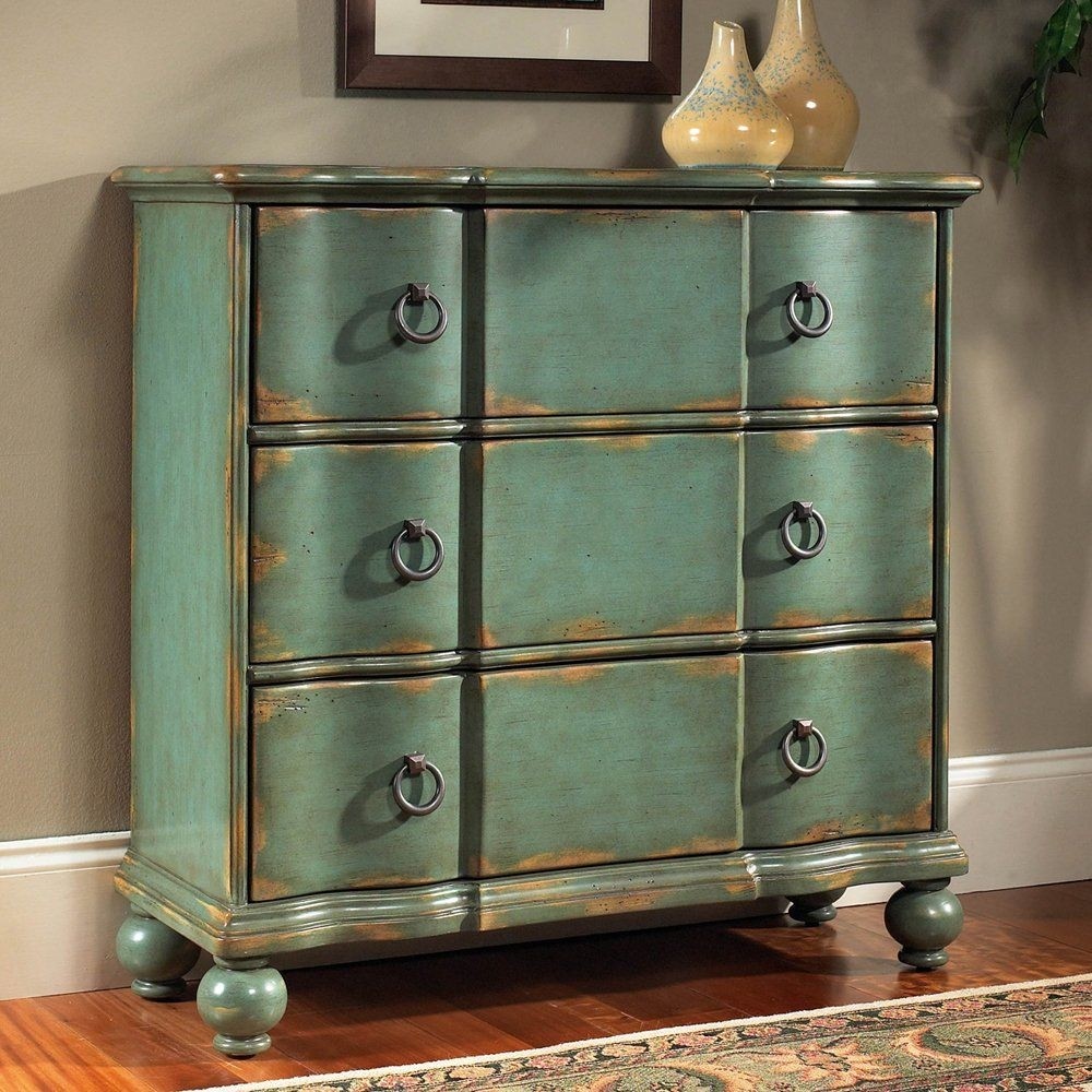 Hand painted distressed blue accent chest