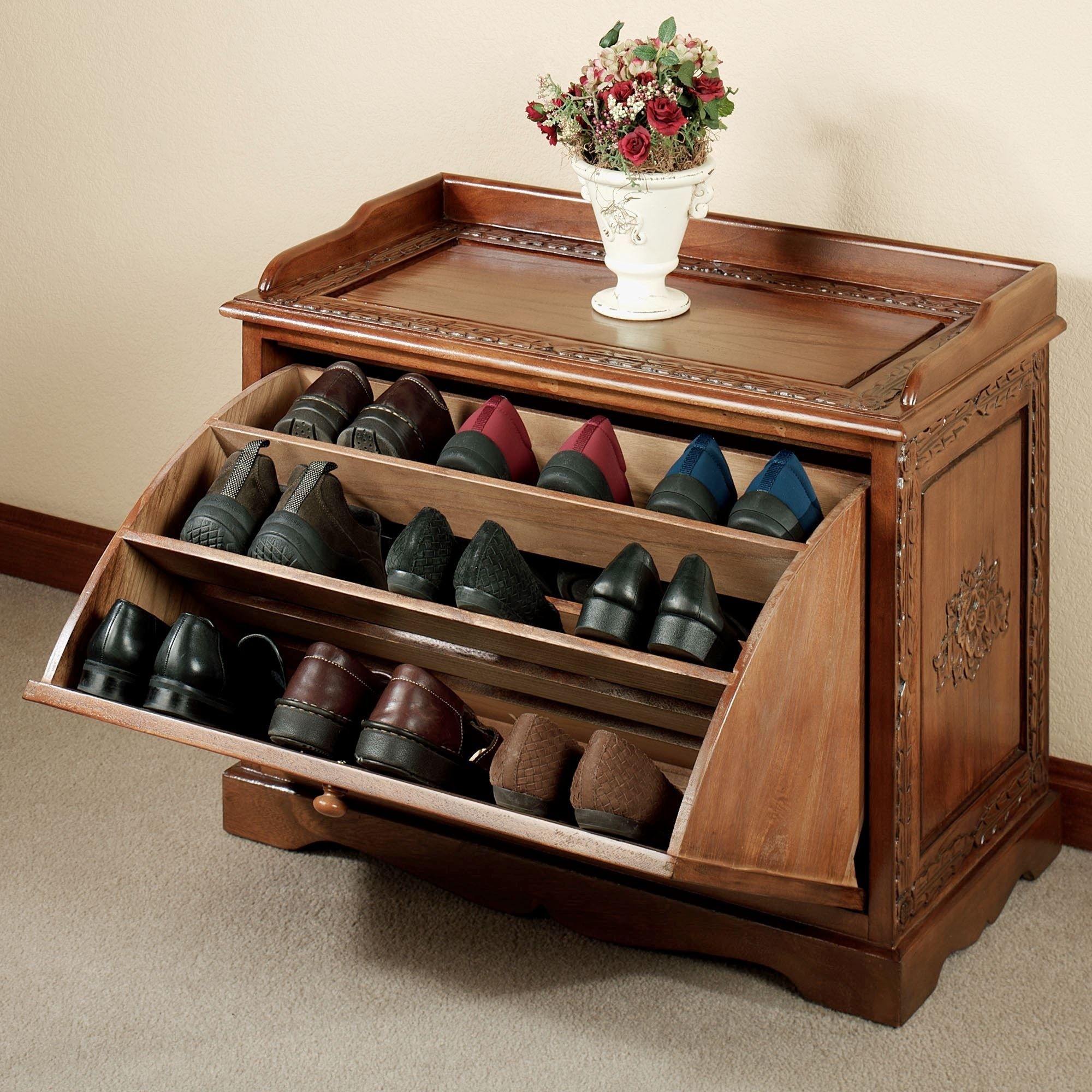 wooden shoe cabinet with doors