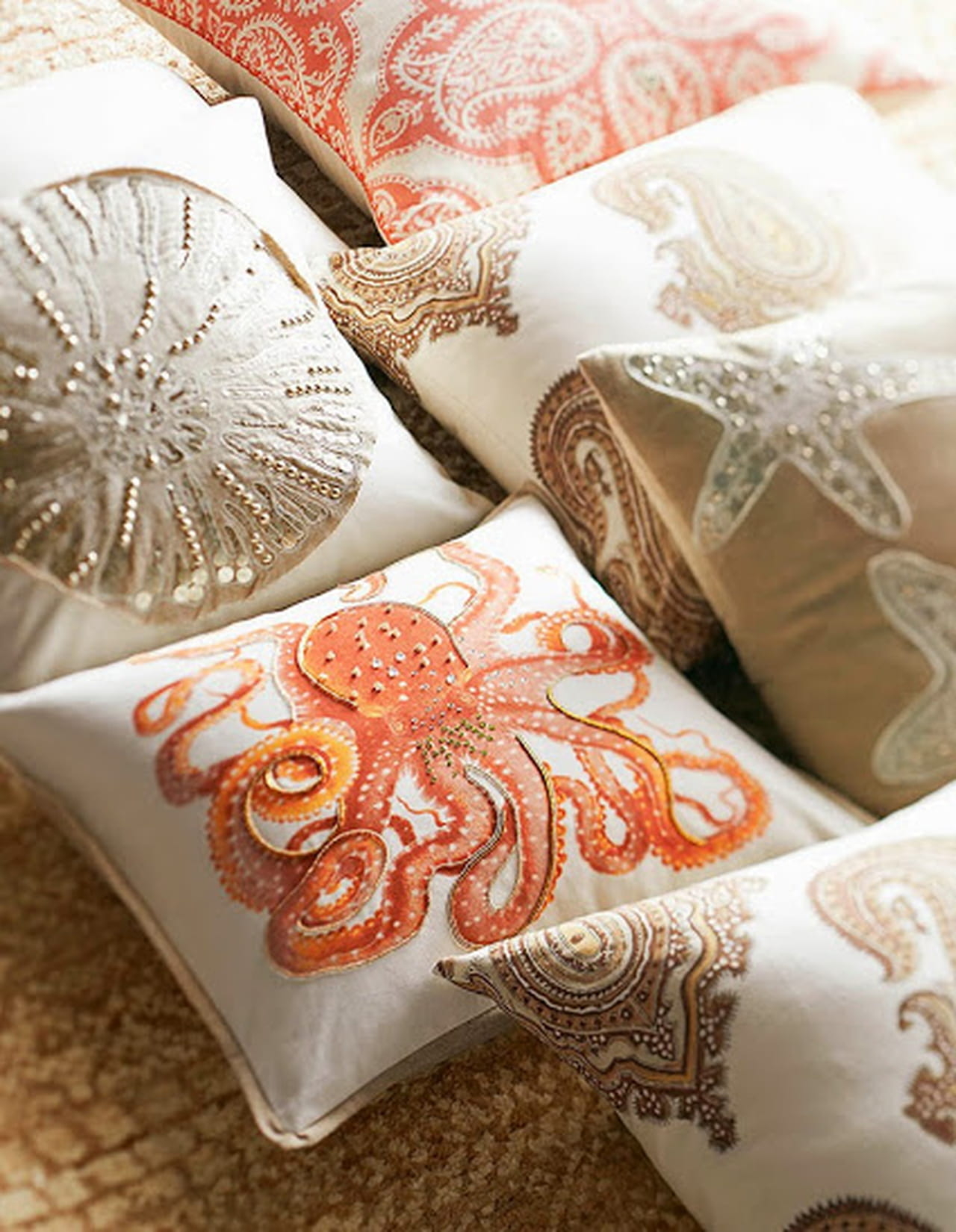 La paz jeweled octopus embroidered pillow covers