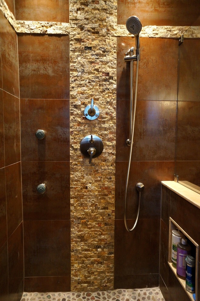 Love the hidden storage idea for shower product clutter
