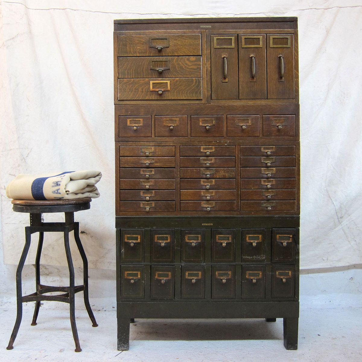 Love this early 1900s modular stacking cabinet is from manufacturer