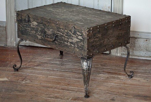 Metal steamer trunk coffee table