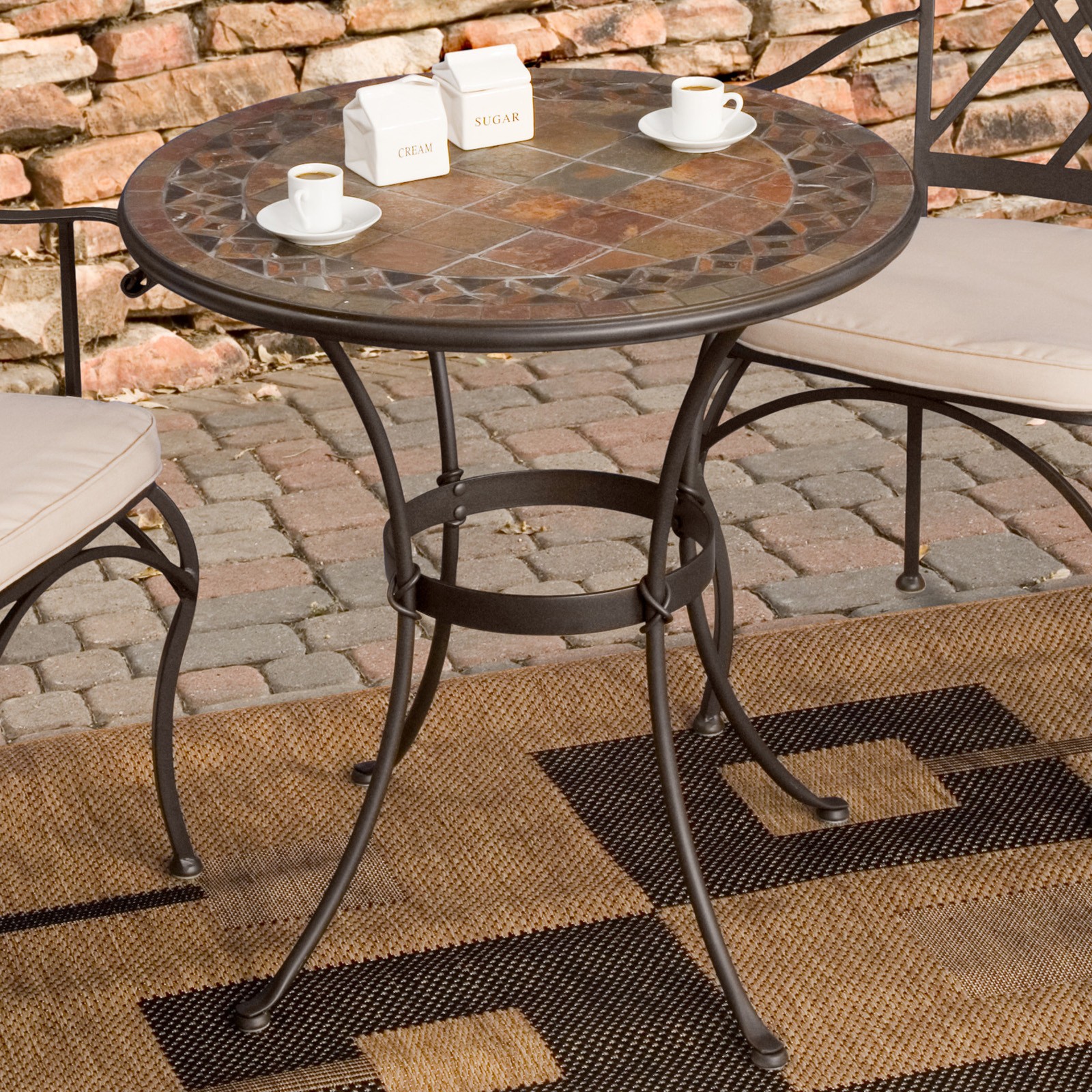 Nicoone Patio Outdoor Bistro Round Dining Table Set of 2 Patio Table Bistro Table Terracotta and White 23.6 Mosaic 