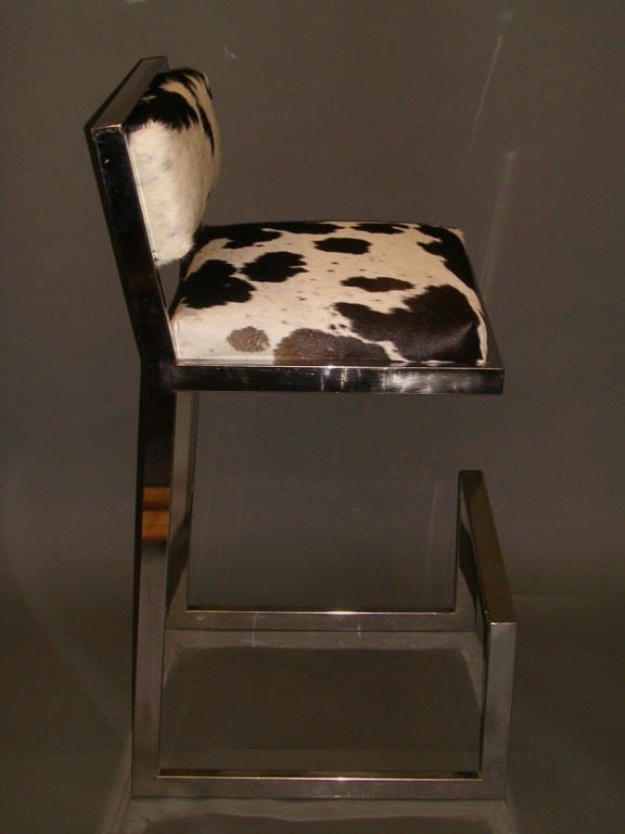 Set of four 1970s chrome and cowhide bar stools image