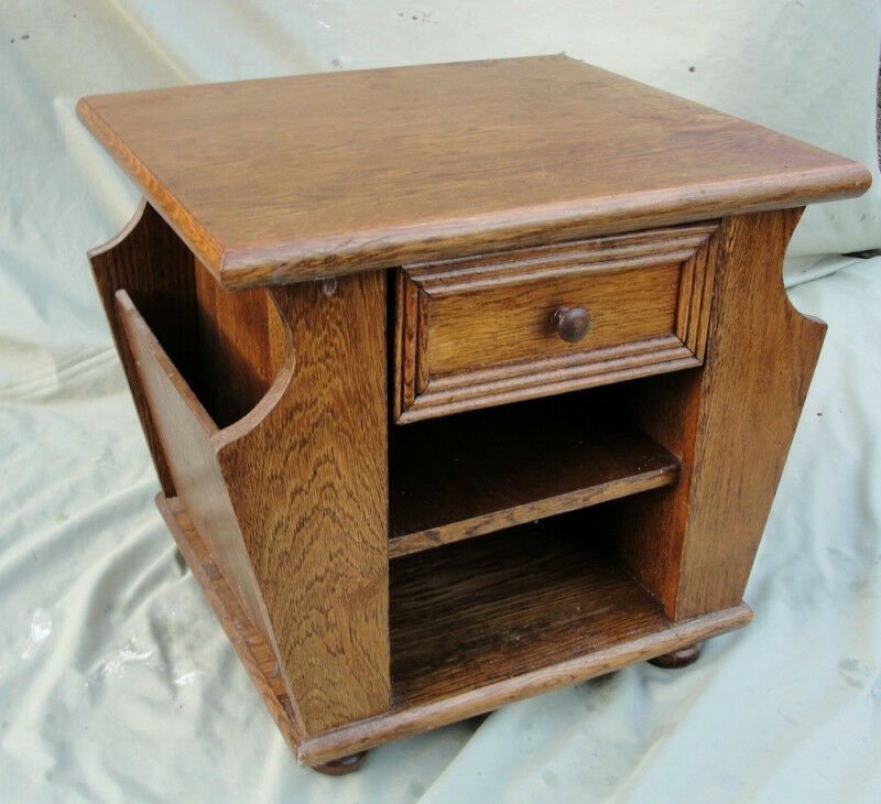 Solid Oak Side Table With Magazine Racks Each Side In The Art Deco Style