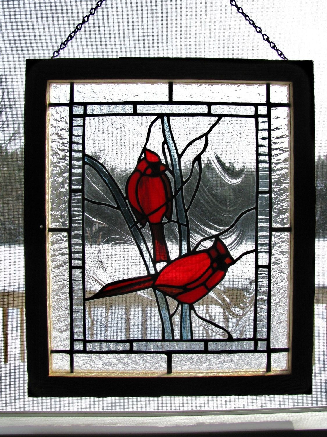 Stained glass cardinal panel