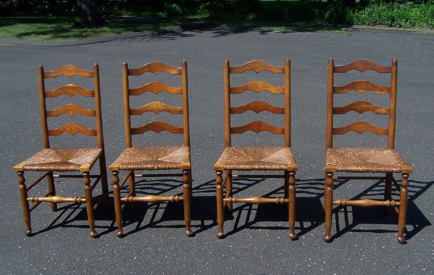 Stickley ladder back maple chairs with rush seats c1956 for