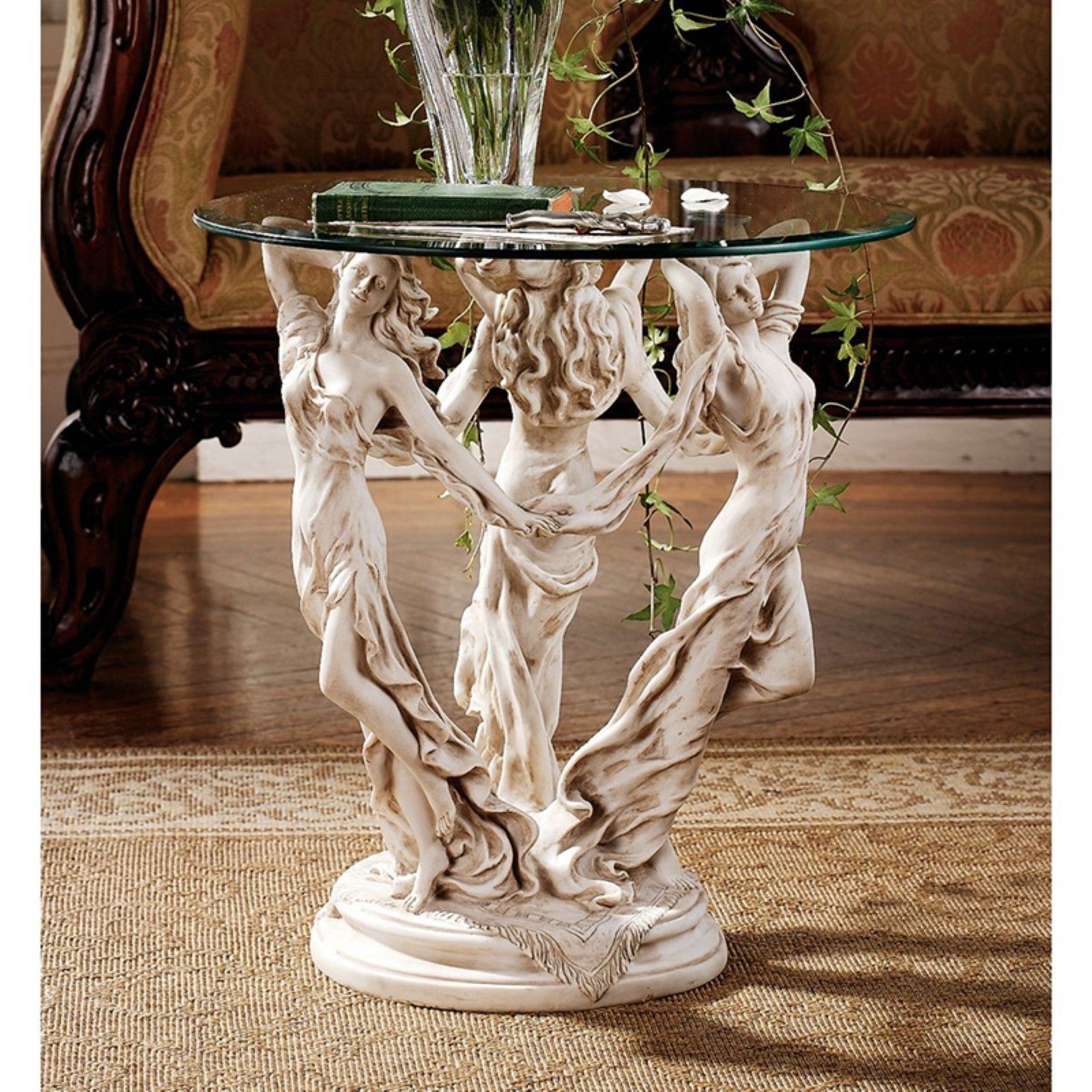 The Muses Glass Topped Sculptural End Table