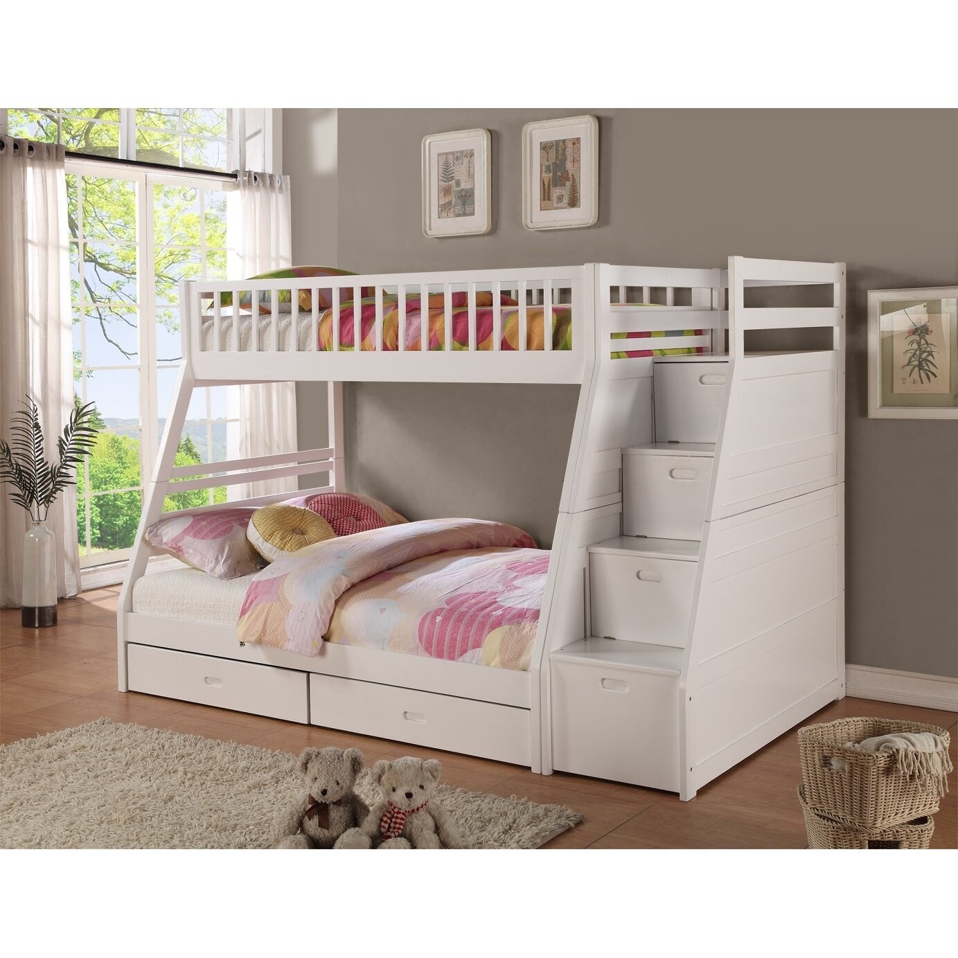 Twin Over Full Standard Bunk Bed with Drawer and Storage Step