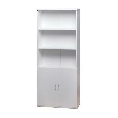 White Wooden Bookcase Storage Cabinet Shelf Cupboard With 5 Shelves 2 Doors