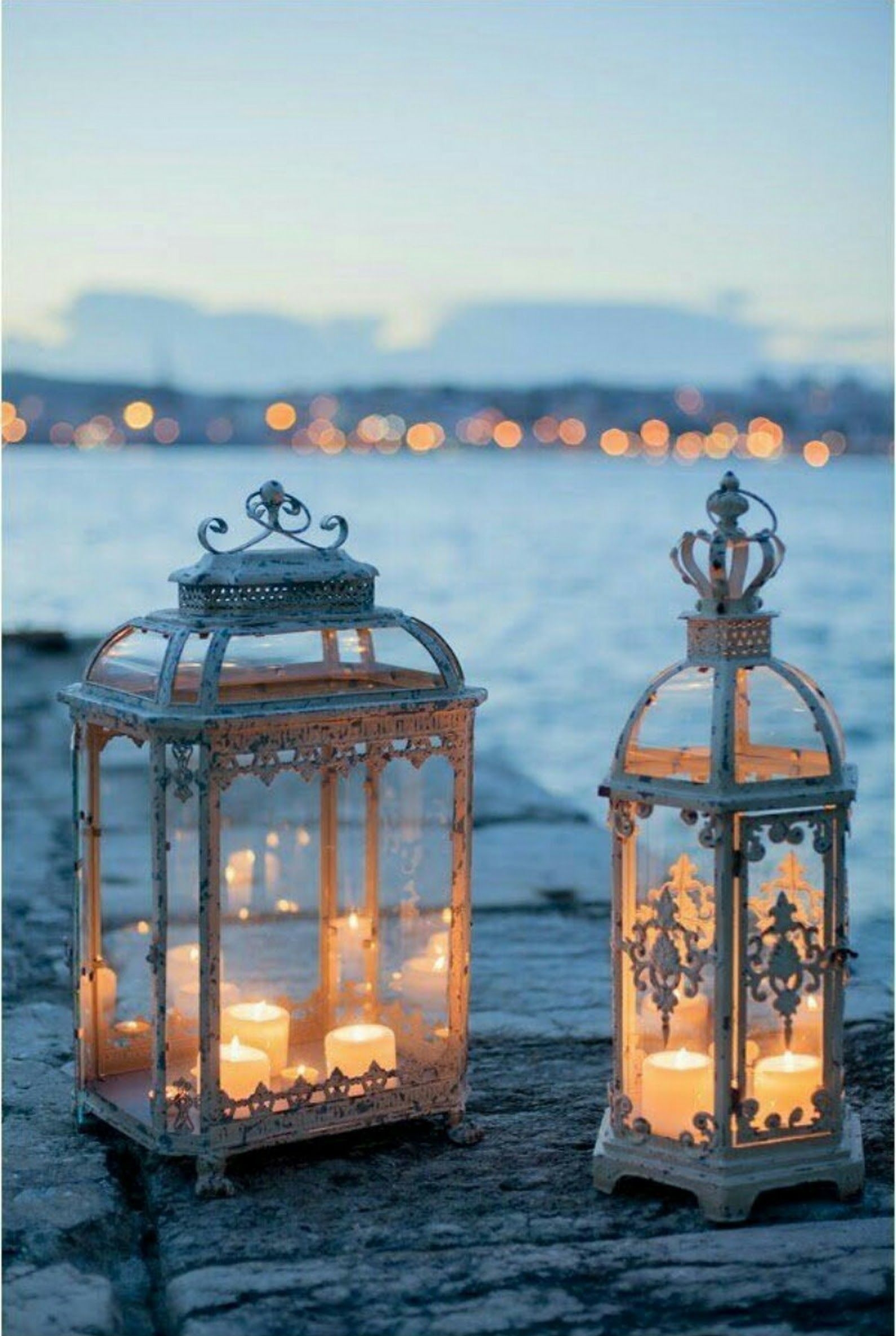 Wrought iron candle lanterns