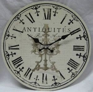 34cm Rustic French Provincial Country Antiquities Wall Clock Roman Numerals New