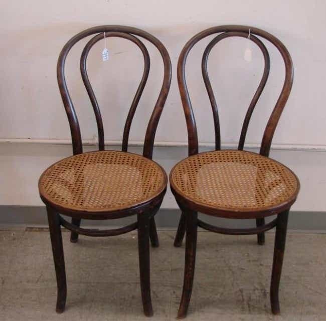 397 two antique bentwood cane seat chairs auction est