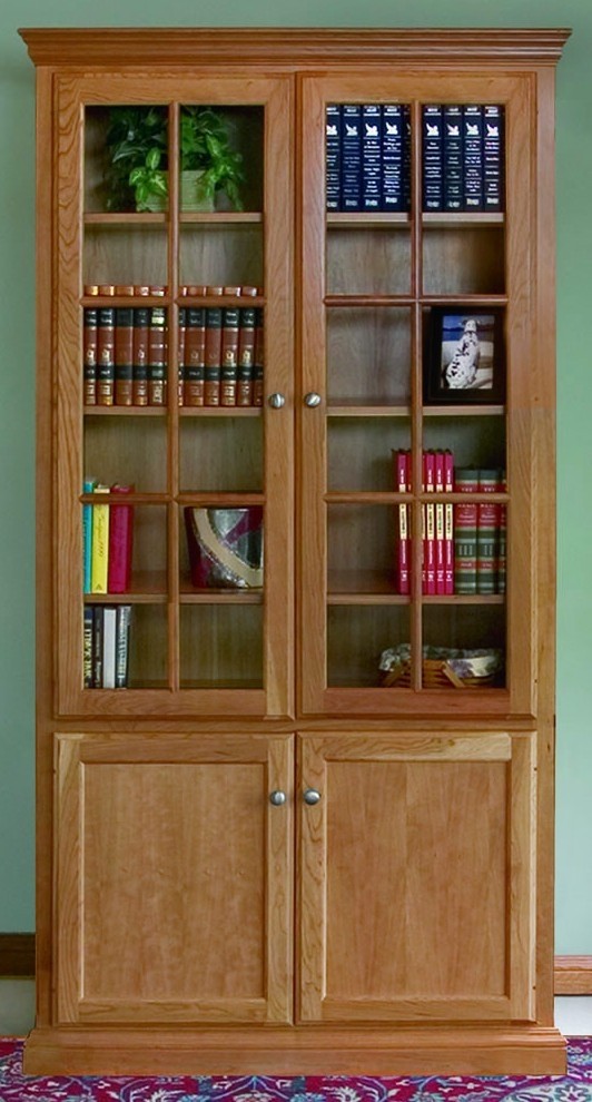 Above bookcase with flat panel lower door kit and glass