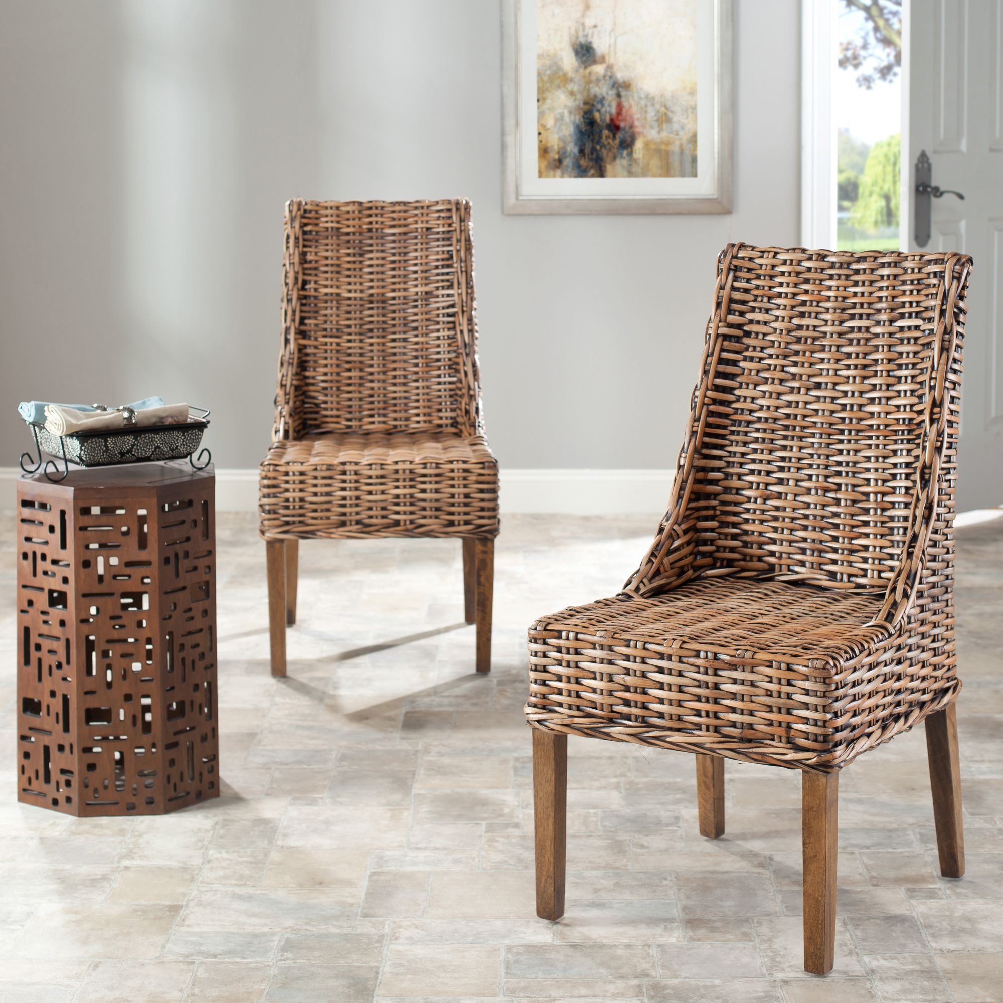 Arm chair set of 2 design featuring beautifully brown wicker