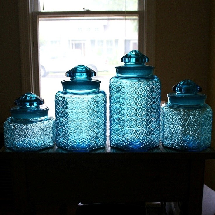 Beautiful vintage blue glass canister