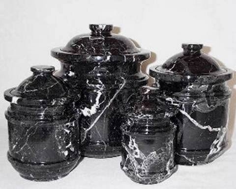 Black Marble Kitchen Canister Set - 4 Pc. Stone Kitchen Canisters