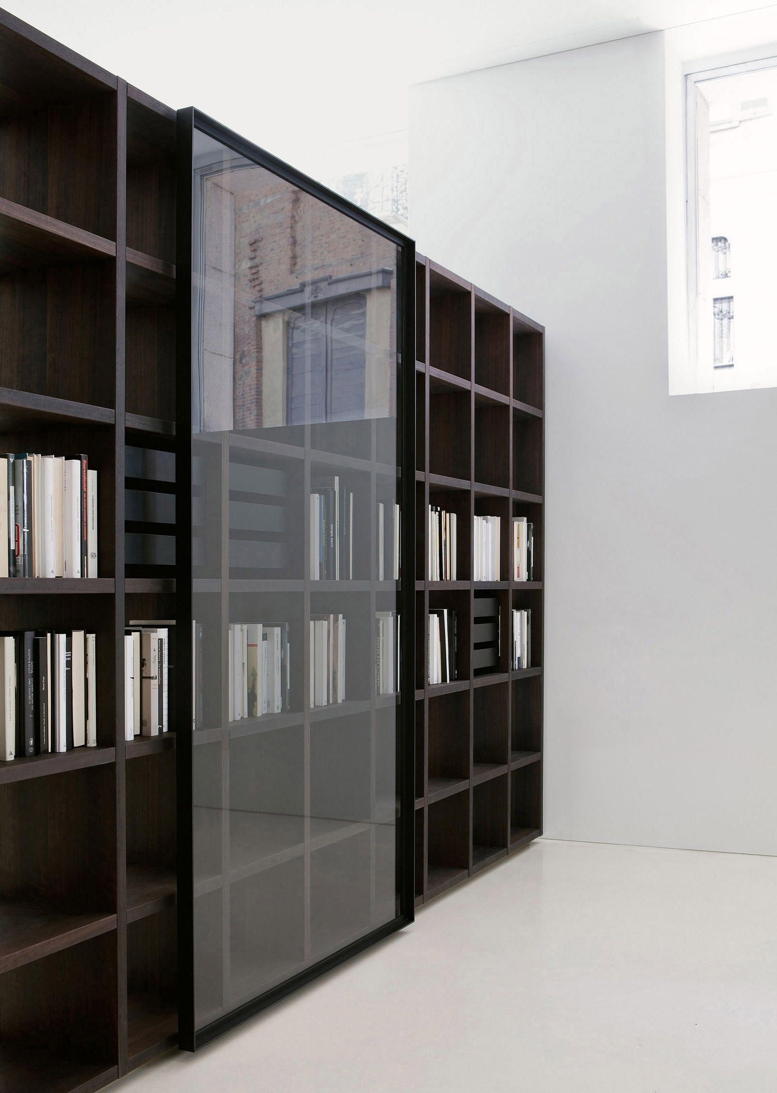 Bookcase design with new glass sliding doors