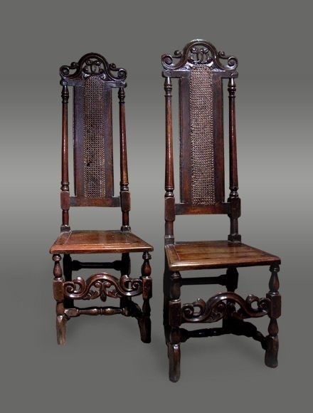 Caned side chairs the tall backs with turned pillars and