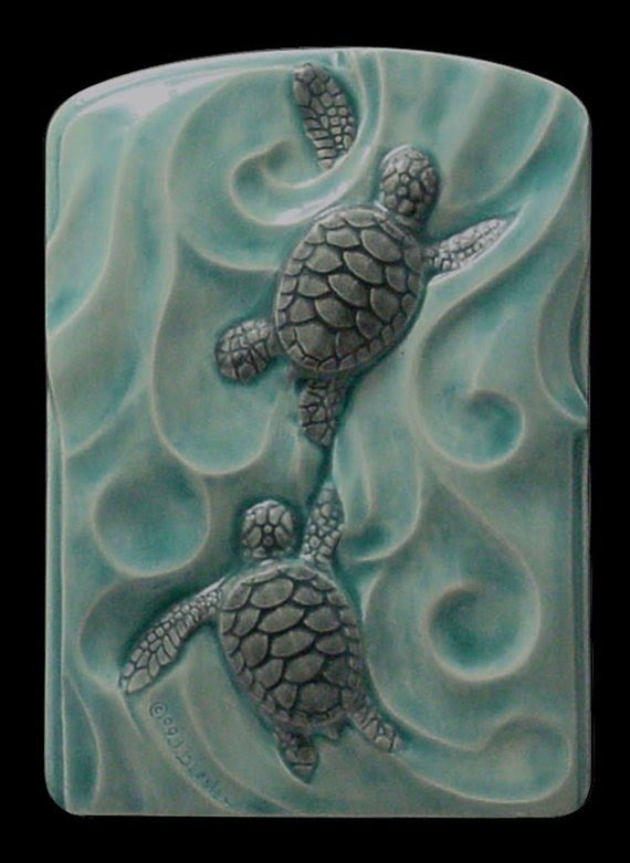 Ceramic tile animal art sea turtles