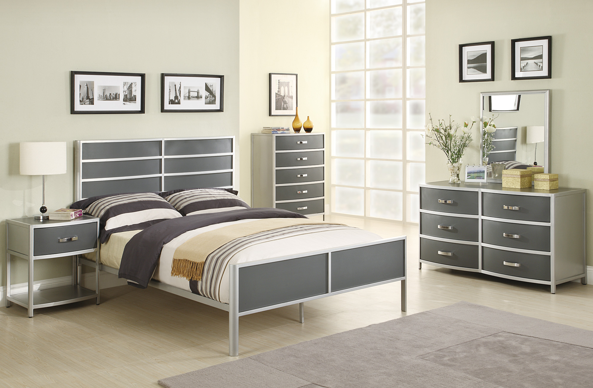 Coaster furniture dewey collection silver bedroom set twin bed night