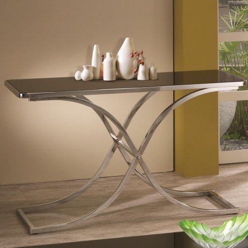 Contemporary Black Glass Top Sofa Table with Chrome Base by Coaster