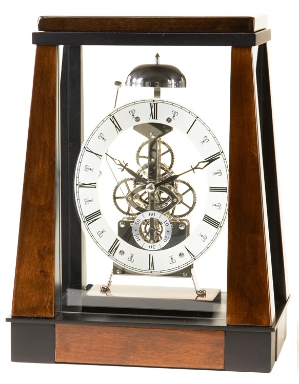 Contemporary burl wood skeleton clock w hour bell strike