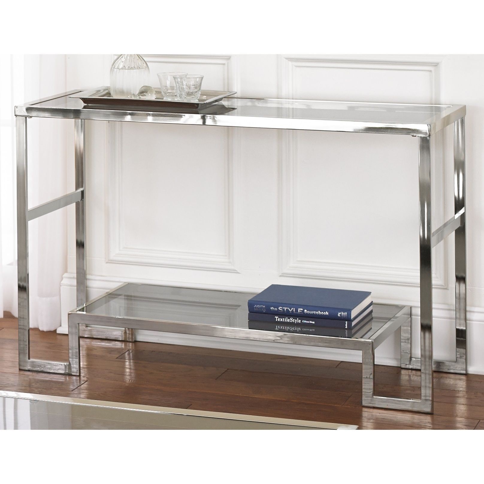 Cordele chrome and glass sofa table 2