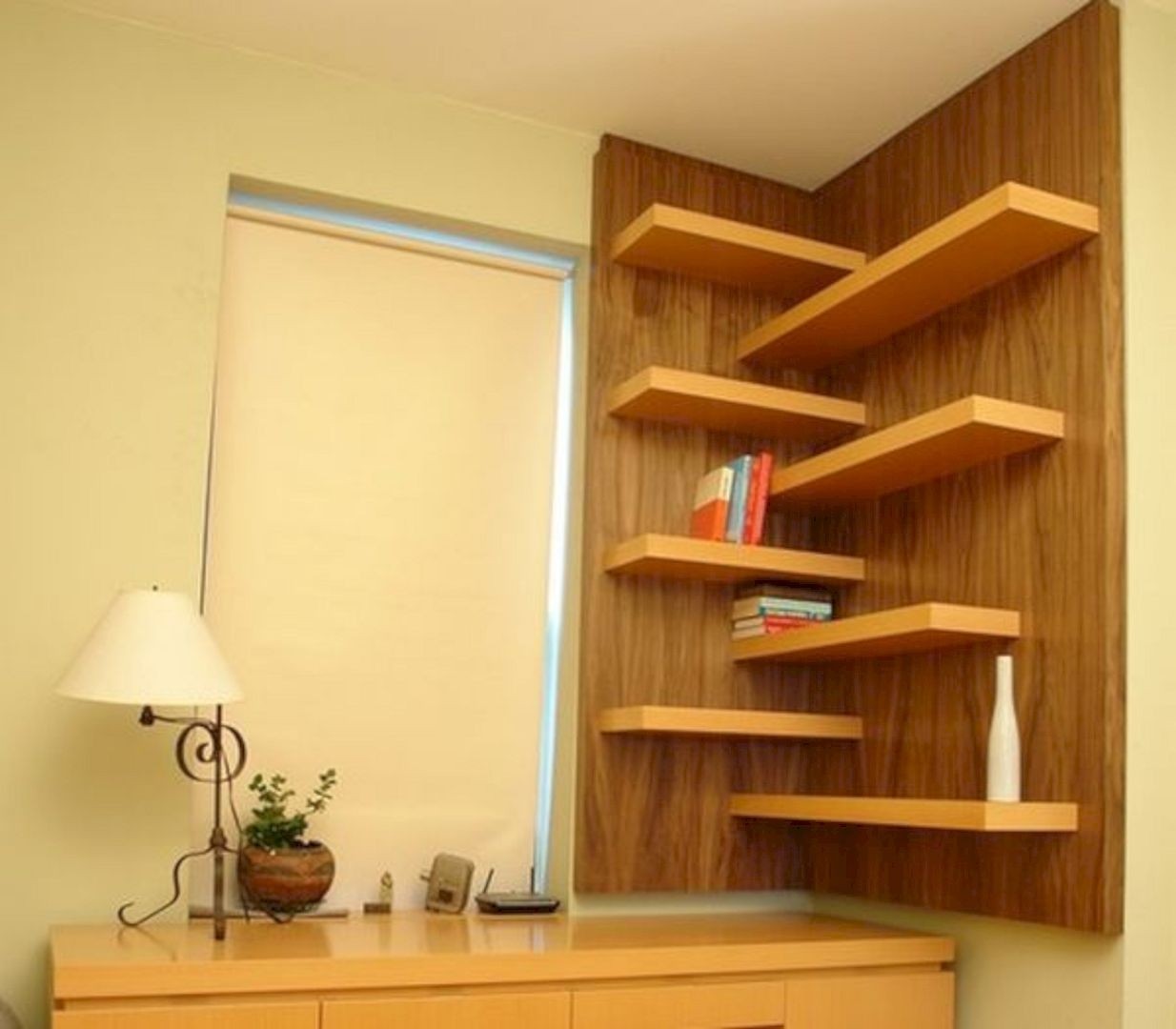 floating corner wall shelf idea