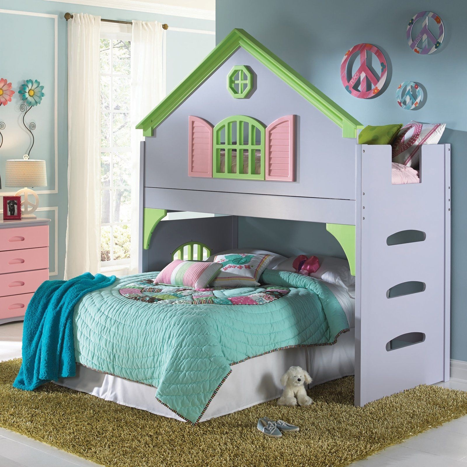Donco Kids Twin Doll House Loft Bed with 4 Drawer Chest